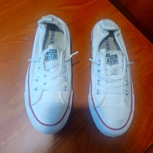 Converse White Canvas Sneakers with Red Trim